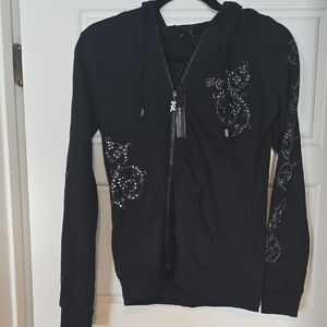 Black Hoodie with Rhinestone Design